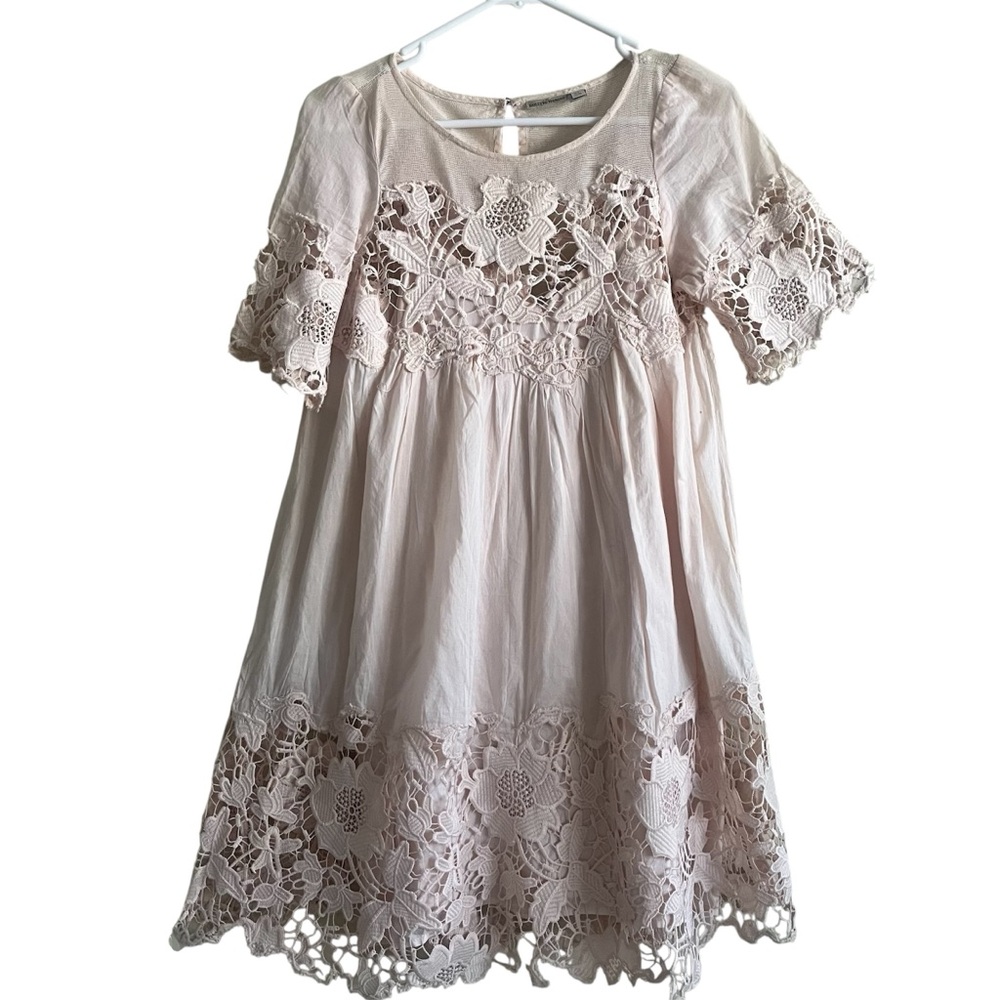 HOLDING HORSES Cream Lace-Trim Babydoll Dress Size 6 Boho Summer Beach